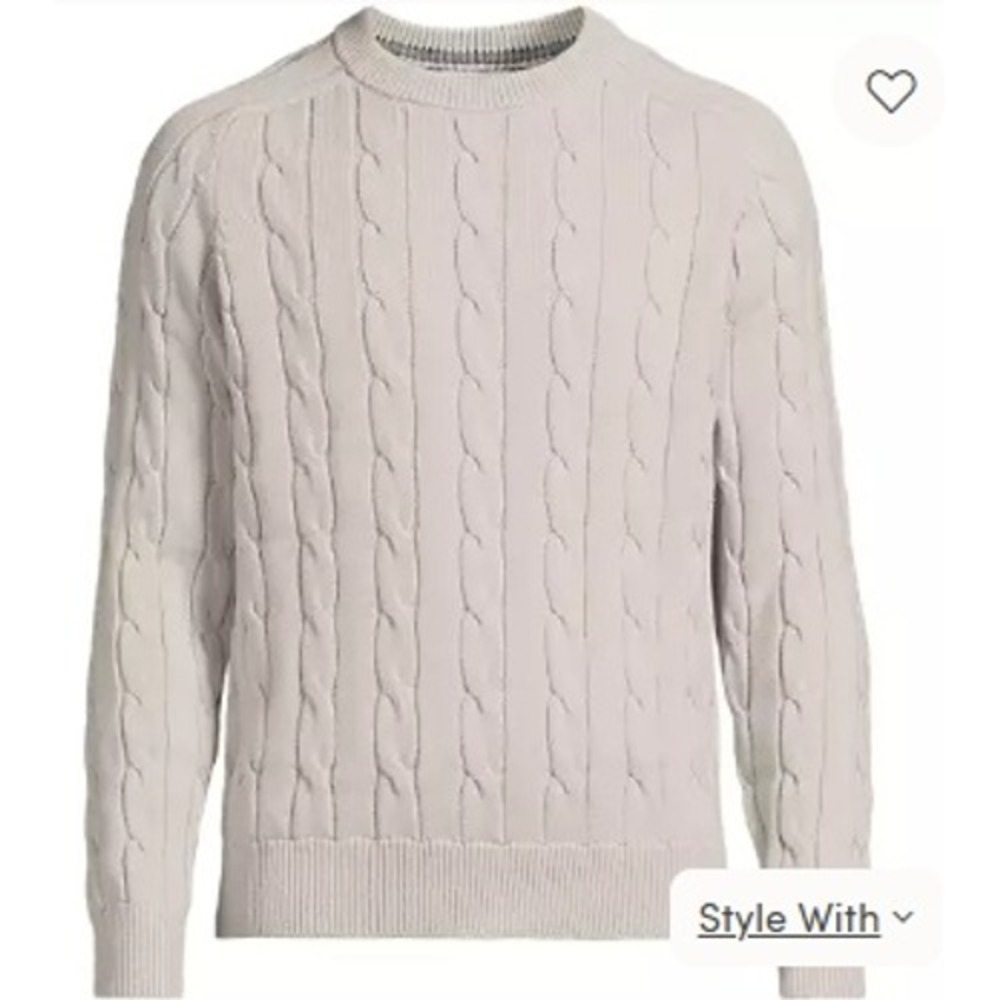 Lands End Mens Silk Cotton Cable Knit Crewneck Sweater Sail White Large L - Picture 8 of 8